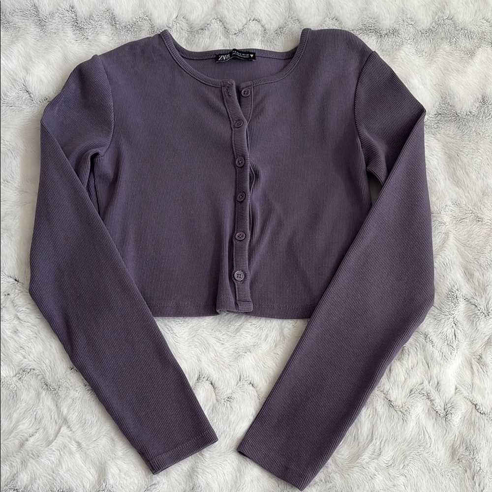 Purple Long Sleeve Button-Up Top
